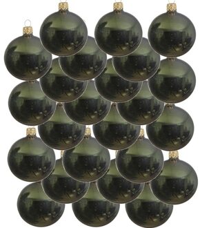 Decoris 24x Glazen kerstballen glans donkergroen 8 cm kerstboom versiering/decoratie - Kerstbal