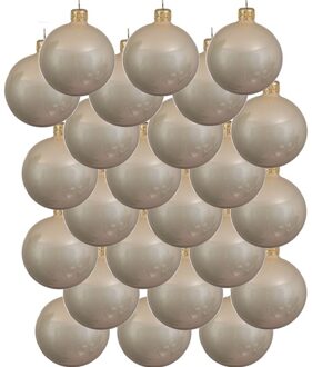Decoris 24x Glazen kerstballen glans licht parel/champagne 6 cm kerstboom versiering/decoratie - Kerstbal Champagnekleurig