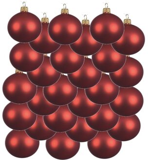 Decoris 24x Glazen kerstballen mat kerst rood 8 cm kerstboom versiering/decoratie - Kerstbal