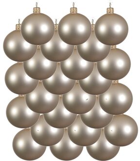 Decoris 24x Glazen kerstballen mat licht parel/champagne 6 cm kerstboom versiering/decoratie - Kerstbal Champagnekleurig