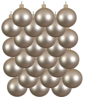 Decoris 24x Glazen kerstballen mat licht parel/champagne 8 cm kerstboom versiering/decoratie - Kerstbal Champagnekleurig