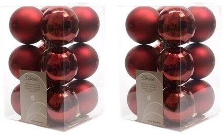 Decoris 24x Kunststof kerstballen glanzend/mat donkerrood 6 cm kerstboom versiering/decoratie - Kerstbal