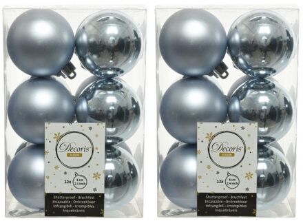 Decoris 24x Kunststof kerstballen glanzend/mat lichtblauw 6 cm kerstboom versiering/decoratie - Kerstbal