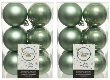 Decoris 24x Kunststof kerstballen glanzend/mat salie groen 6 cm kerstboom versiering/decoratie - Kerstbal