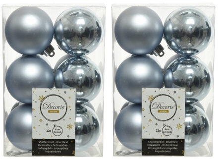 Decoris 24x Licht grijsblauwe kerstballen 6 cm kunststof mat/glans
