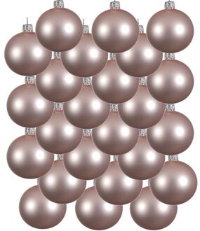 Decoris 24x Lichtroze glazen kerstballen 8 cm mat