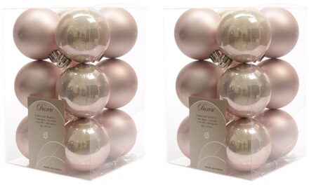 Decoris 24x Lichtroze kerstballen 6 cm kunststof mat/glans