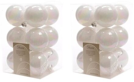 Decoris 24x Parelmoer witte kerstballen 6 cm kunststof glans - Kerstbal