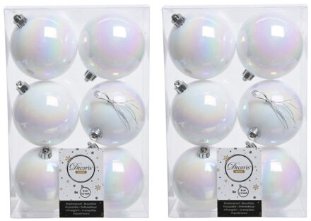 Decoris 24x Parelmoer witte kerstballen 8 cm kunststof mat/glans