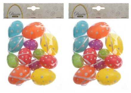 Decoris 24x stuks gekleurde plastic/kunststof gestipte eieren/Paaseieren 6 cm