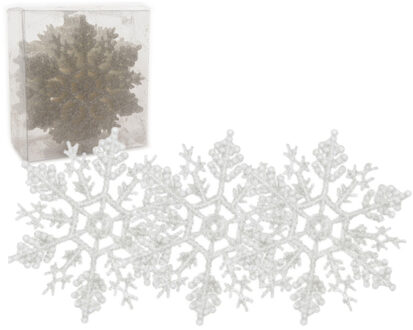 Decoris 24x stuks kerstornamenten/kersthangers sneeuwvlokken wit kunststof 10 cm