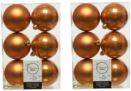 Decoris 24x stuks kunststof kerstballen cognac bruin (amber) 8 cm glans/mat - Kerstbal