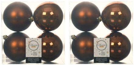 Decoris 24x stuks kunststof kerstballen kaneel bruin 10 cm glans/mat