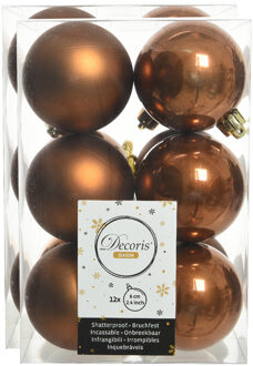 Decoris 24x stuks kunststof kerstballen kaneel bruin 6 cm glans/mat