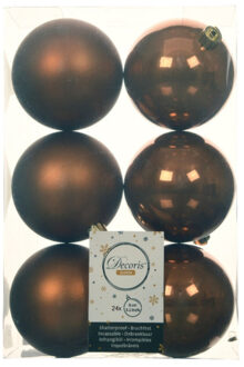 Decoris 24x stuks kunststof kerstballen kaneel bruin 8 cm glans/mat