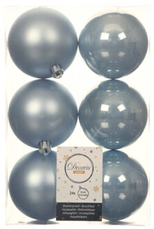 Decoris 24x stuks kunststof kerstballen lichtblauw 8 cm glans/mat