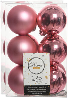 Decoris 24x stuks kunststof kerstballen lippenstift roze 6 cm glans/mat