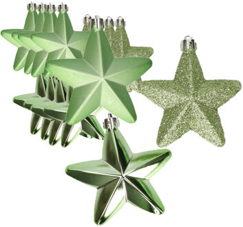 Decoris 24x stuks kunststof sterren kersthangers groen 7 cm