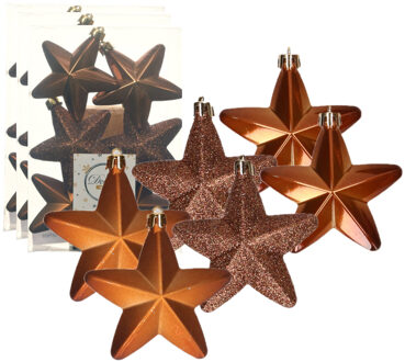Decoris 24x stuks kunststof sterren kersthangers kaneel bruin 7 cm
