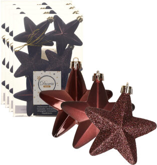 Decoris 24x stuks kunststof sterren kersthangers mahonie bruin 7 cm