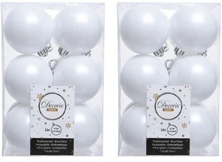 Decoris 24x Winter witte kerstballen 6 cm kunststof mat