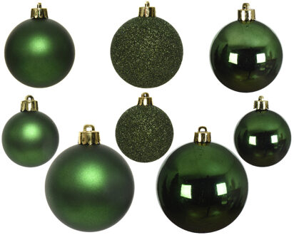 Decoris 26x stuks kunststof kerstballen donkergroen 6, 8, 10 cm mix