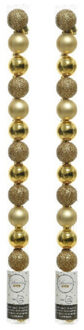 Decoris 28x Kleine gouden kunststof kerstballen 3 cm glans/mat/glitter