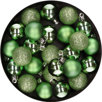 Decoris 28x stuks kleine kunststof kerstballen groen 3 cm