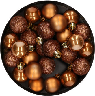 Decoris 28x stuks kleine kunststof kerstballen kaneel bruin 3 cm