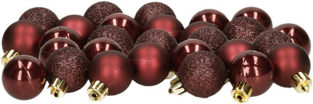 Decoris 28x stuks kleine kunststof kerstballen mahonie bruin 3 cm
