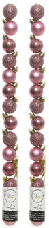 Decoris 28x stuks kleine kunststof kerstballen oudroze (velvet) 3 cm - Kerstbal