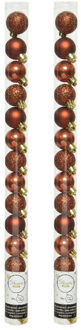 Decoris 28x stuks kleine kunststof kerstballen terra bruin 3 cm