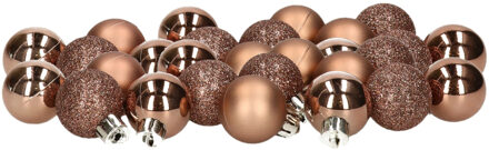 Decoris 28x stuks kleine kunststof kerstballen walnoot bruin 3 cm