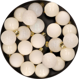 Decoris 28x stuks kleine kunststof kerstballen wol wit 3 cm