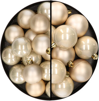 Decoris 28x stuks kunststof kerstballen champagne 4 en 6 cm