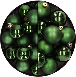 Decoris 28x stuks kunststof kerstballen donkergroen 4 en 6 cm