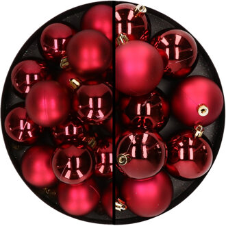 Decoris 28x stuks kunststof kerstballen donkerrood 4 en 6 cm - Kerstbal