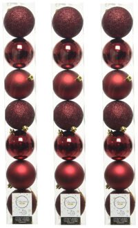 Decoris 28x stuks kunststof kerstballen donkerrood (oxblood) 8 cm glans/mat/glitter