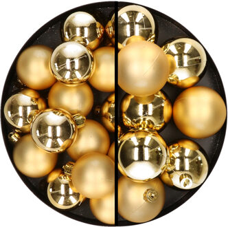 Decoris 28x stuks kunststof kerstballen goud 4 en 6 cm - Kerstbal Goudkleurig