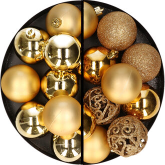 Decoris 28x stuks kunststof kerstballen goud 6 cm - Kerstbal Goudkleurig