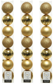 Decoris 28x stuks kunststof kerstballen gouden 8 cm glans/mat/glitter