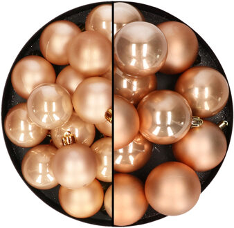 Decoris 28x stuks kunststof kerstballen lichtbruin 4 en 6 cm