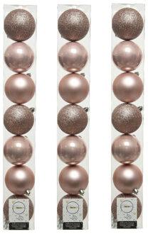 Decoris 28x stuks kunststof kerstballen lichtroze (blush) 8 cm glans/mat/glitter