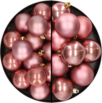 Decoris 28x stuks kunststof kerstballen oudroze 4 en 6 cm - Kerstbal