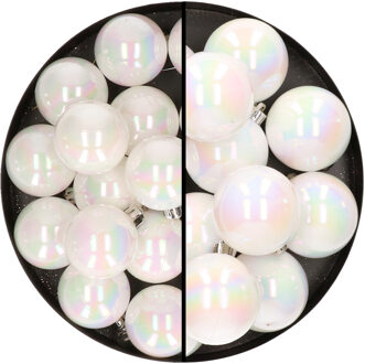 Decoris 28x stuks kunststof kerstballen parelmoer wit 4 en 6 cm