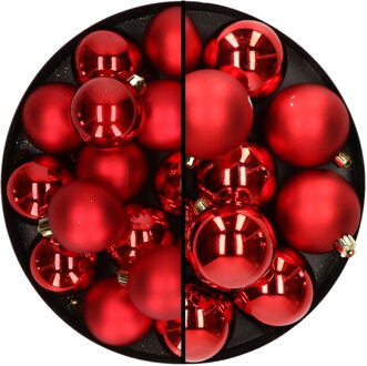 Decoris 28x stuks kunststof kerstballen rood 4 en 6 cm