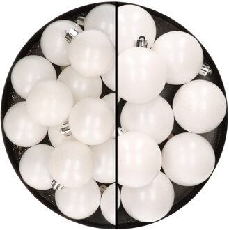 Decoris 28x stuks kunststof kerstballen wit 4 en 6 cm