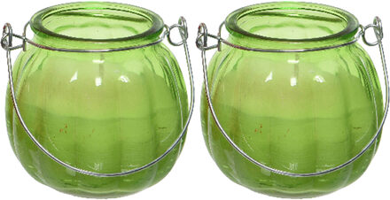 Decoris 2x citronella kaarzen - glas - anti muggen - 15 branduren - D8 x H8 cm - geurkaarsen Groen