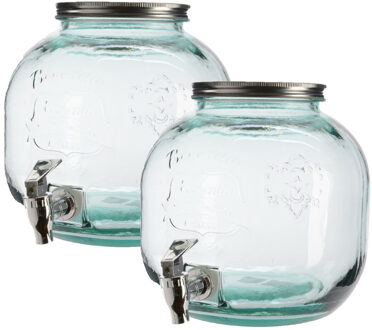 Decoris 2x drankdispenser/limonadetap met kraantje - gerecycled glas - 6L