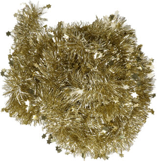 Decoris 2x Gouden kerstboom folie slinger met ster 270 cm - Kerstslingers Goudkleurig